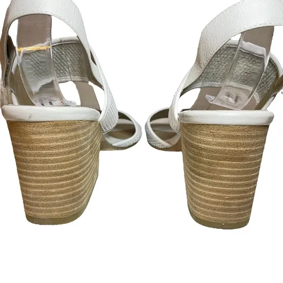 NEW Eileen Fisher Finn Leather Mesh Block Heel Sandals in White Sz. 11