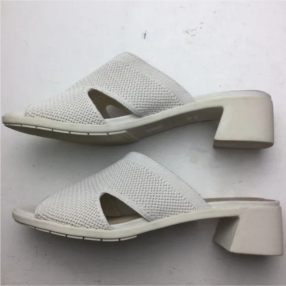 New Eileen Fisher Naja Stretch Knit Block Heel Cream Mule Sandals Size 9.5