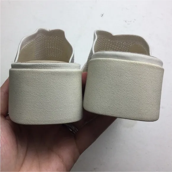 New Eileen Fisher Naja Stretch Knit Block Heel Cream Mule Sandals Size 9.5