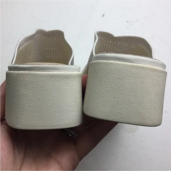 New Eileen Fisher Naja Stretch Knit Block Heel Cream Mule Sandals Size 9.5