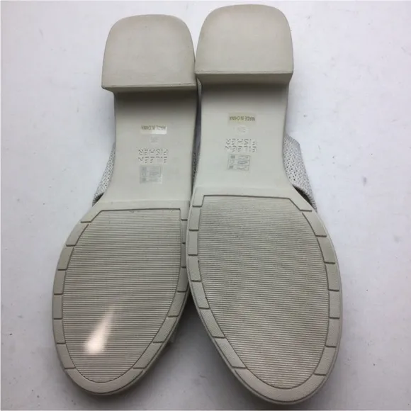 New Eileen Fisher Naja Stretch Knit Block Heel Cream Mule Sandals Size 9.5