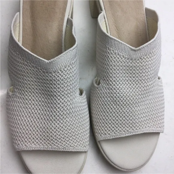 New Eileen Fisher Naja Stretch Knit Block Heel Cream Mule Sandals Size 9.5