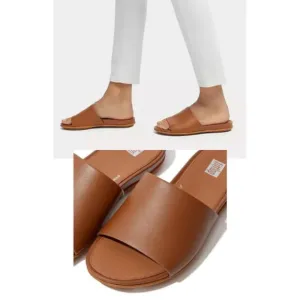 New! Fitflop GRACIE  Leather Slides Size 5 Light Tan