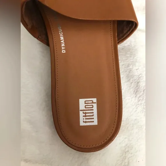New! Fitflop GRACIE  Leather Slides Size 5 Light Tan