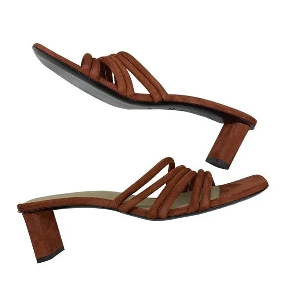 NEW Frame Le Tonga Mules Slides Brick Brown Heels 40.5 / 10 Strappy Sandals