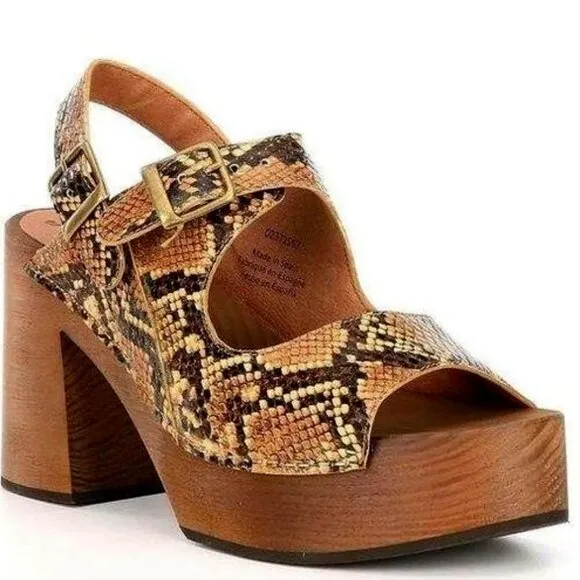New FREE PEOPLE Belem Clogs Snake Print Chunky Platform Sandal 8.5 MSRP $168
