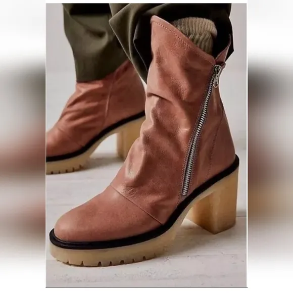 New Free People Jack Zip Brown Tan Ankle Boots with Side Zipper and Heel