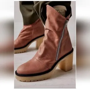 New Free People Jack Zip Brown Tan Ankle Boots with Side Zipper and Heel