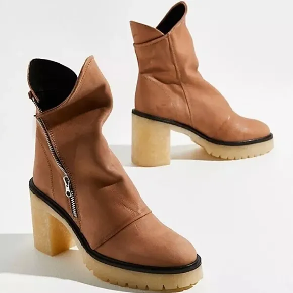 New Free People Jack Zip Brown Tan Ankle Boots with Side Zipper and Heel