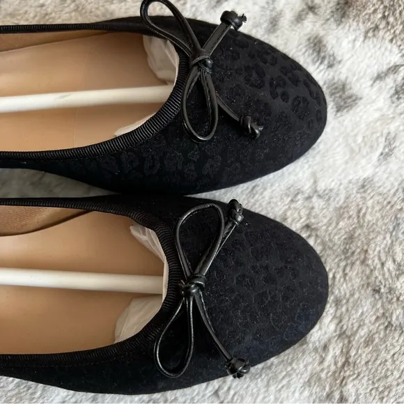 New French Sole x Nicky Hilton Black Suede Cheetah Ballet Flats Sz 9