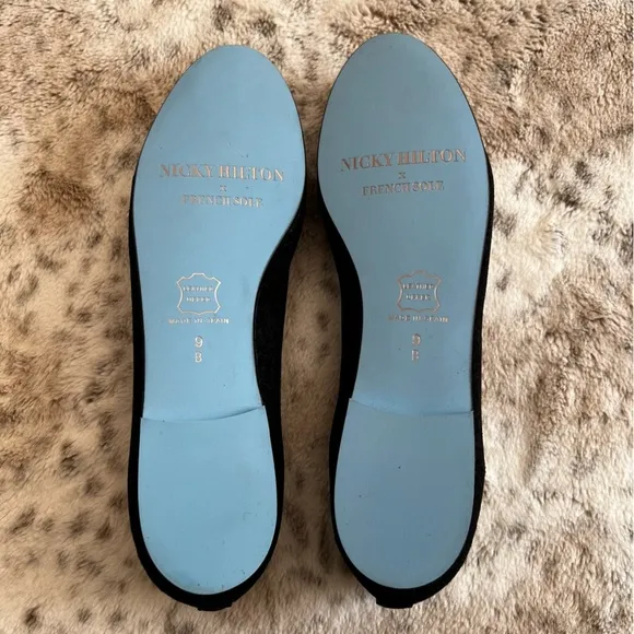 New French Sole x Nicky Hilton Black Suede Cheetah Ballet Flats Sz 9