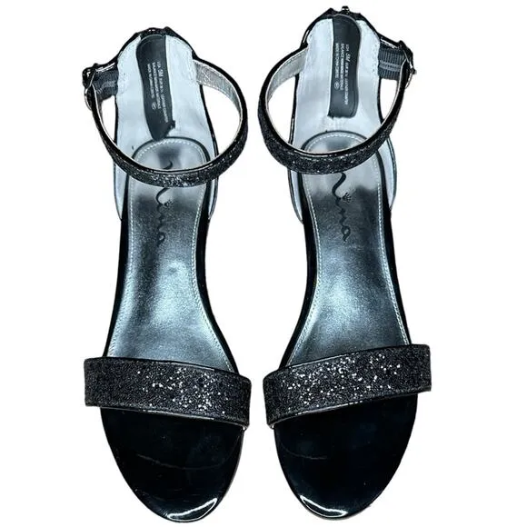 New Girl's Nina Kristina Black Chunky Glitter Wedge Sandals size 5M