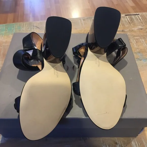 NEW Halston Heritage Mica Strappy Sandals 9 Black heels metallic