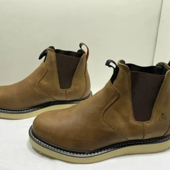 NEW HAWX Crazy Horse Chelsea Work Boots Size 10.5D Soft Toe Pull-On Ankle Brown