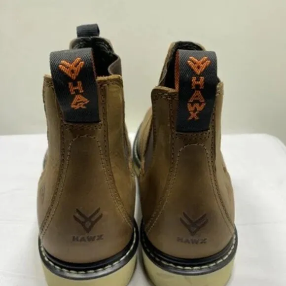 NEW HAWX Crazy Horse Chelsea Work Boots Size 10.5D Soft Toe Pull-On Ankle Brown