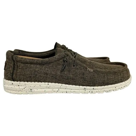 New Hey Dude Men's 14 Wally Eco Linen Loafers Slip On Shoes Dark Brown Natural