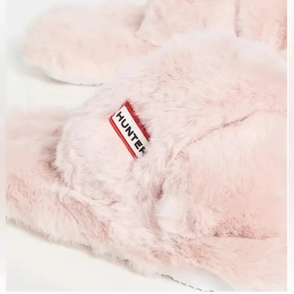 New Hunter Faux Fur Flatform Slide Crossover Straps VeganSandals Pink Size 6