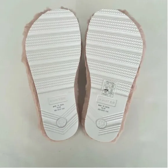 New Hunter Faux Fur Flatform Slide Crossover Straps VeganSandals Pink Size 6