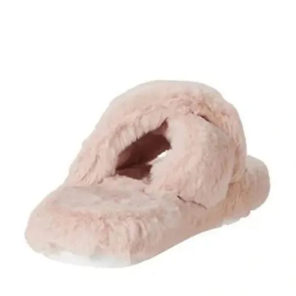 New Hunter Faux Fur Flatform Slide Crossover Straps VeganSandals Pink Size 6