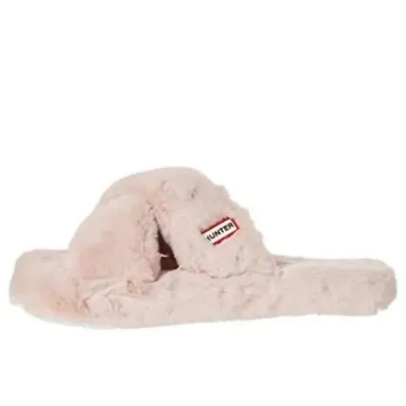 New Hunter Faux Fur Flatform Slide Crossover Straps VeganSandals Pink Size 6