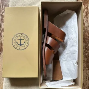 New in box. Men’s Miramare Italia Cognac Leather Fisherman Sandals sz 44/US 10.5