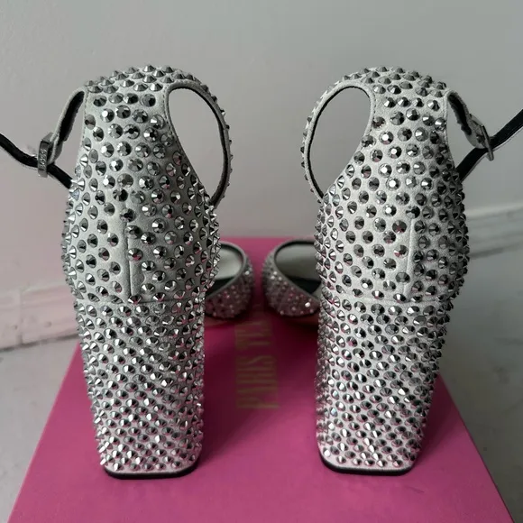 NEW IN BOX Paris Texas Holly Fiona 100mm Heeled Sandals in Silver Diamond 8.5