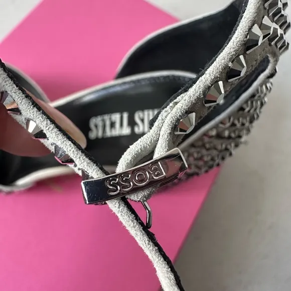 NEW IN BOX Paris Texas Holly Fiona 100mm Heeled Sandals in Silver Diamond 8.5