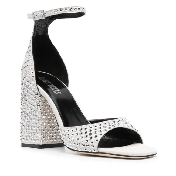 NEW IN BOX Paris Texas Holly Fiona 100mm Heeled Sandals in Silver Diamond 8.5
