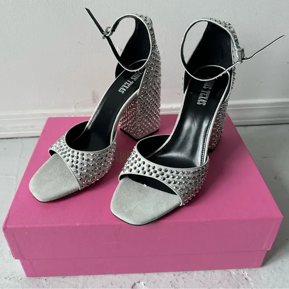 NEW IN BOX Paris Texas Holly Fiona 100mm Heeled Sandals in Silver Diamond 8.5