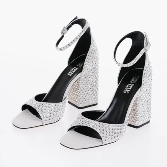 NEW IN BOX Paris Texas Holly Fiona 100mm Heeled Sandals in Silver Diamond 8.5