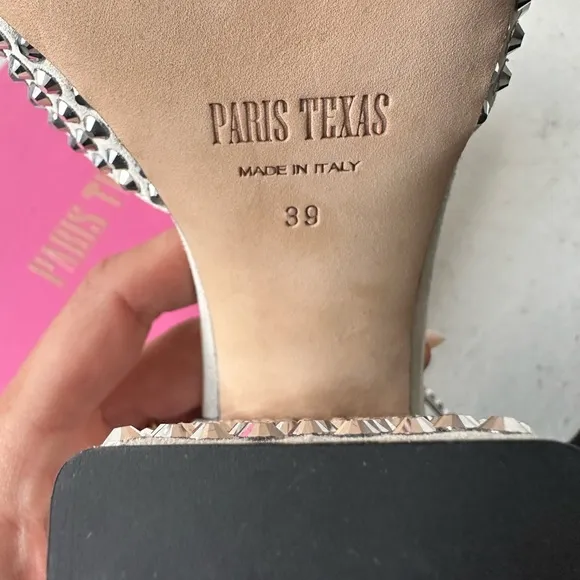 NEW IN BOX Paris Texas Holly Fiona 100mm Heeled Sandals in Silver Diamond 8.5