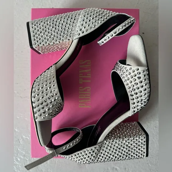 NEW IN BOX Paris Texas Holly Fiona 100mm Heeled Sandals in Silver Diamond 8.5