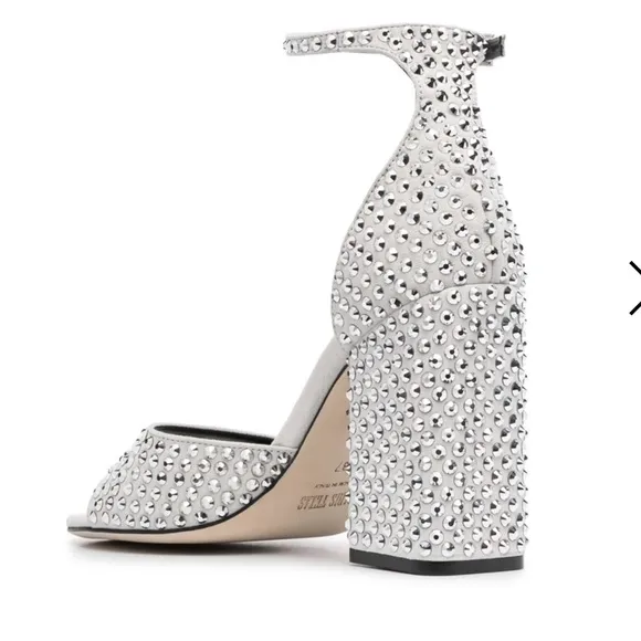 NEW IN BOX Paris Texas Holly Fiona 100mm Heeled Sandals in Silver Diamond 8.5