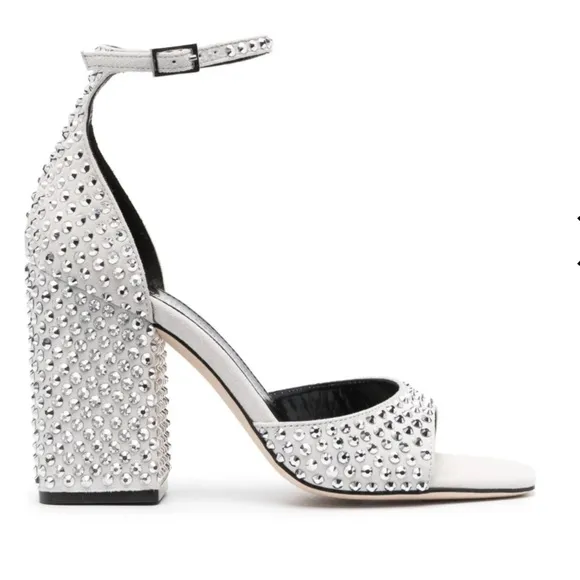 NEW IN BOX Paris Texas Holly Fiona 100mm Heeled Sandals in Silver Diamond 8.5