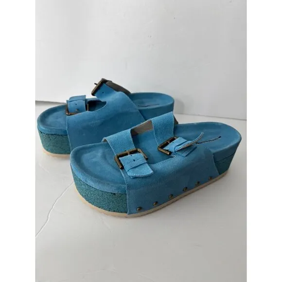 New Intentionally Blank Rule Breaker Suede Platform Sandals Blue Size 39 US 8.5