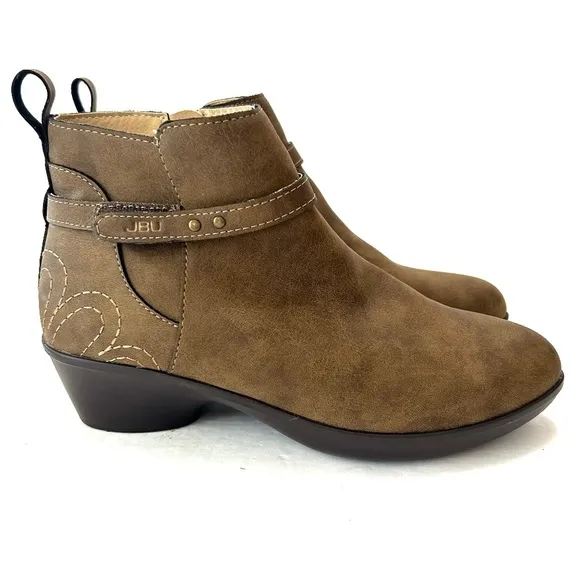 New Jambu JBU NINA Sz 6.5 M Platform Ankle Boots Booties Brown Shoes Zip Embroid