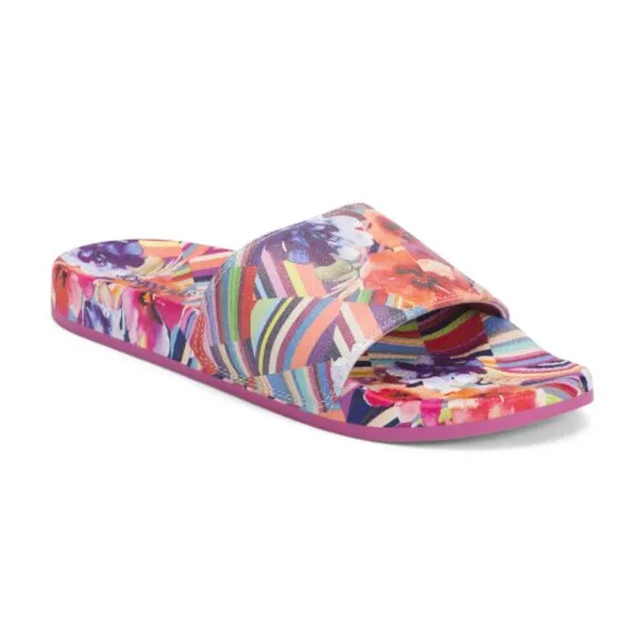NEW JOHNNY WAS Floral Striped Pool Slides multi color for women 123mn