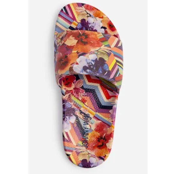 NEW JOHNNY WAS Floral Striped Pool Slides multi color for women 123mn