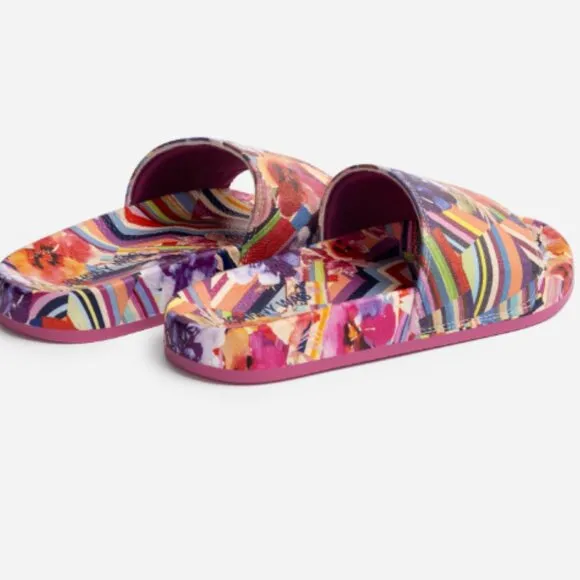 NEW JOHNNY WAS Floral Striped Pool Slides multi color for women 123mn