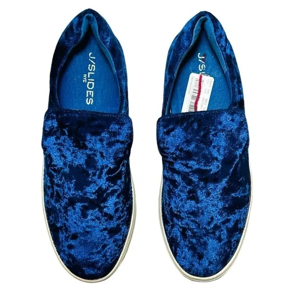 New J/SLIDES Acer Crushed Royal Blue Velvet Slip-On Casual Sneakers size 7.5
