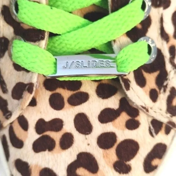 New J/Slides Womens Real Calf Fur Leopard Print Neon Lace Platform Sneaker US 7