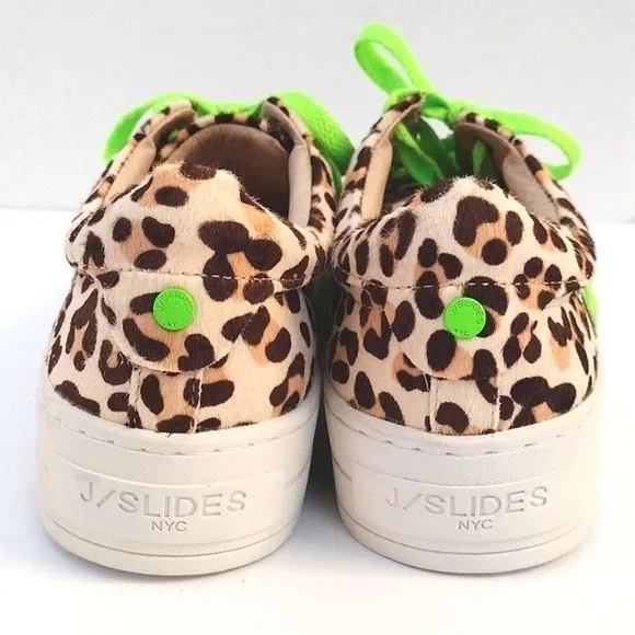 New J/Slides Womens Real Calf Fur Leopard Print Neon Lace Platform Sneaker US 7