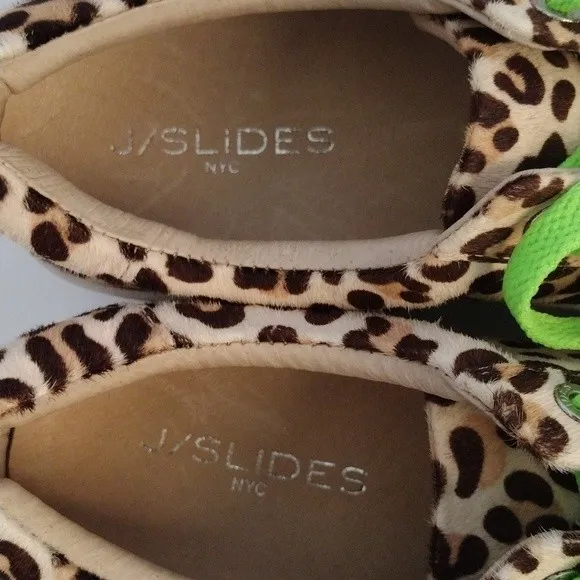 New J/Slides Womens Real Calf Fur Leopard Print Neon Lace Platform Sneaker US 7