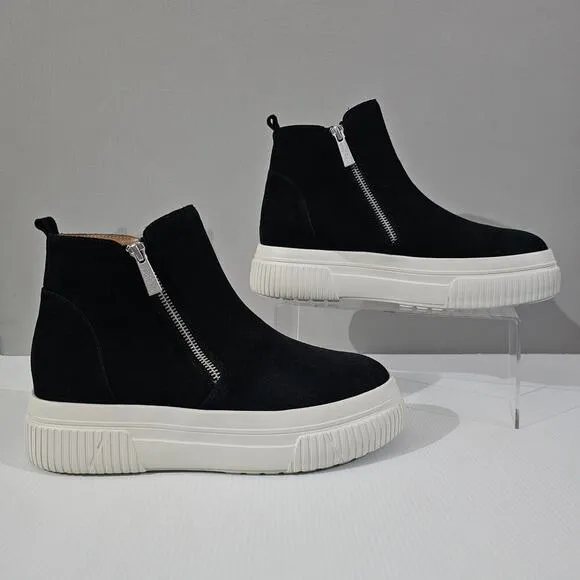 NEW J/Slides Wyona Sneaker Platform Waterproof Zip Up Black Suede Size 10