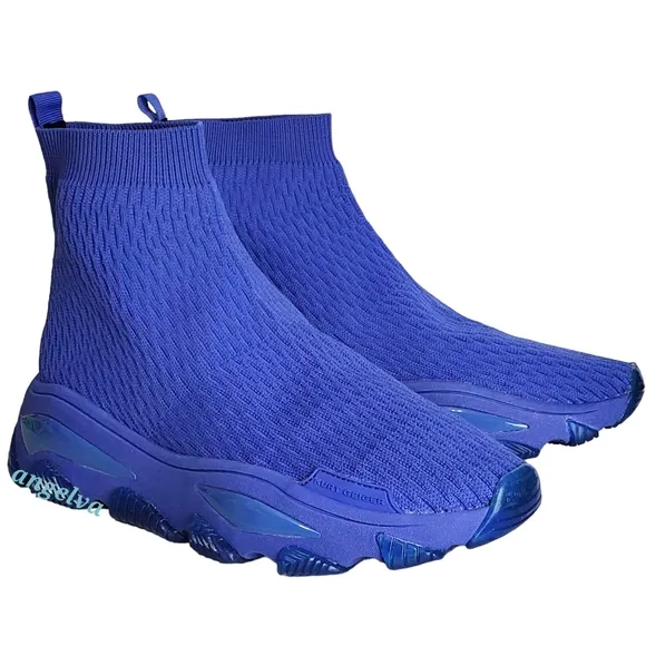 New Kurt geiger london lettie mens knit slip on high top sock sneakers blue