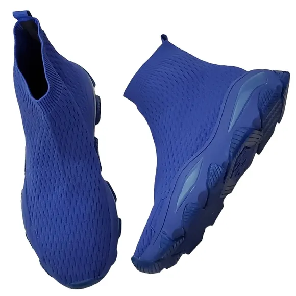 New Kurt geiger london lettie mens knit slip on high top sock sneakers blue