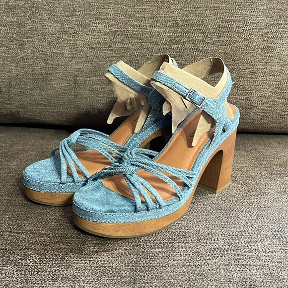 New Lucky Brand Women's Ismene Strappy Platform Denim Dress Sandals 6.5