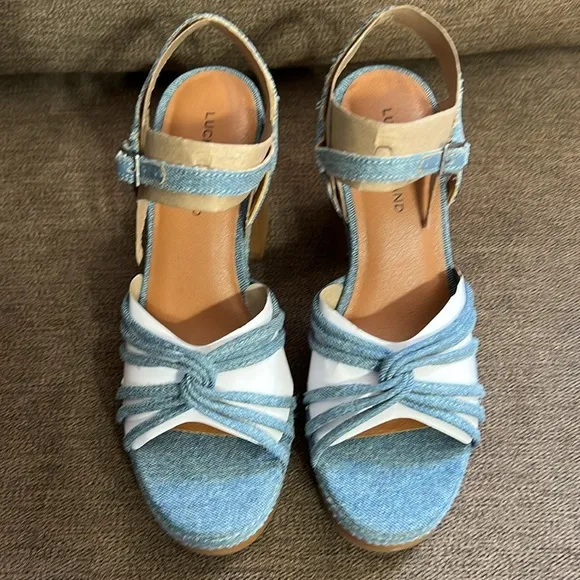 New Lucky Brand Women's Ismene Strappy Platform Denim Dress Sandals 6.5