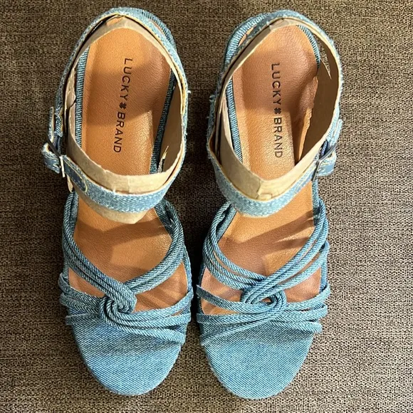 New Lucky Brand Women's Ismene Strappy Platform Denim Dress Sandals 6.5