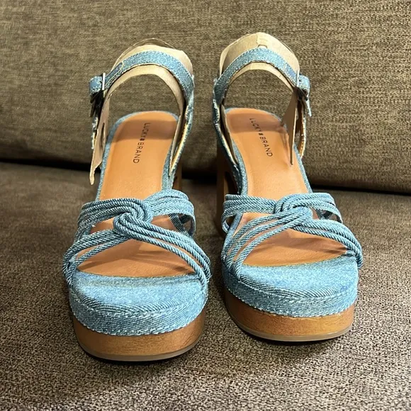 New Lucky Brand Women's Ismene Strappy Platform Denim Dress Sandals 6.5